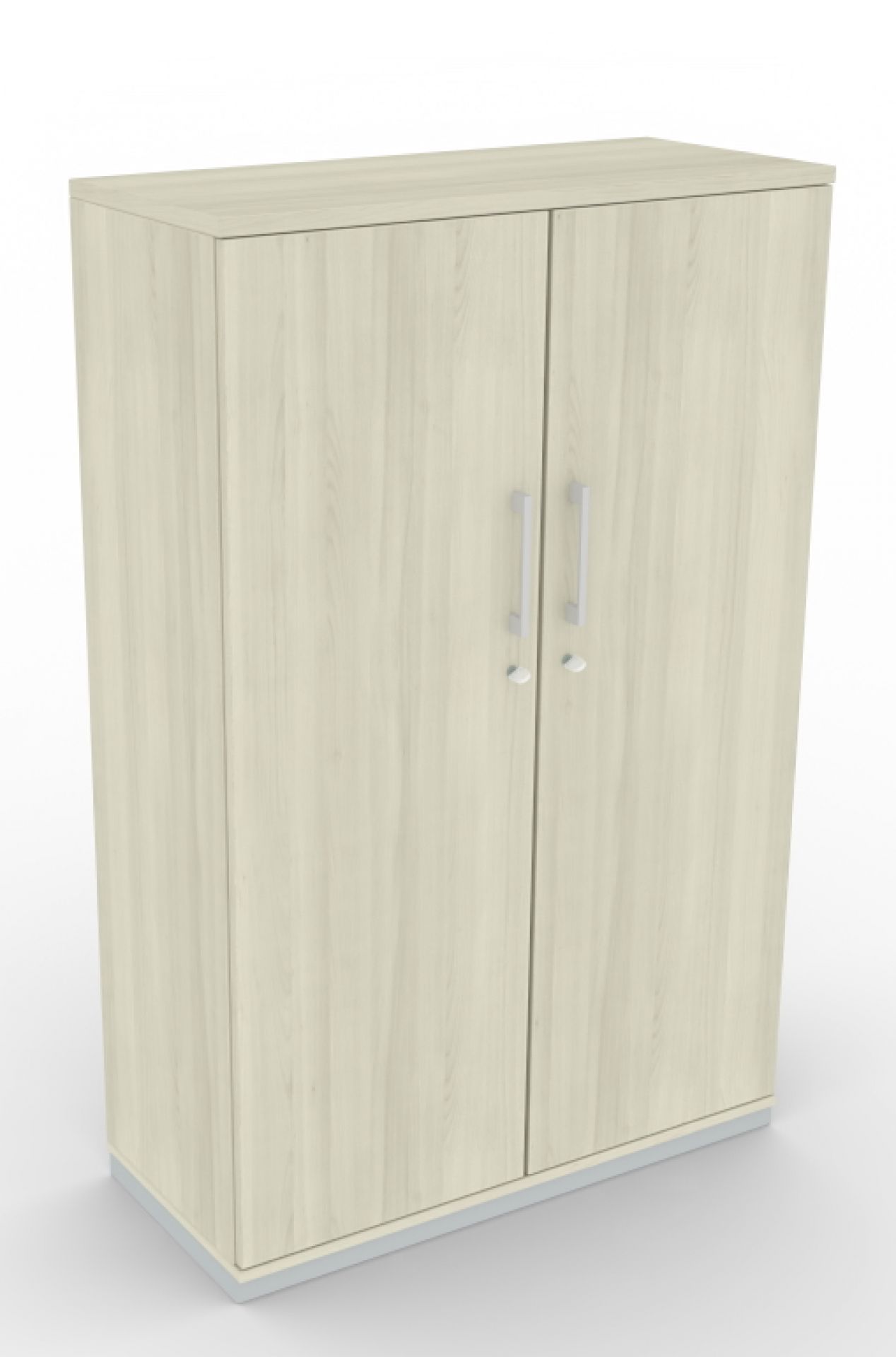 Prisma Garderobenschrank von Palmberg mit zwei Türen und silbernen Griffen in Holzoptik.